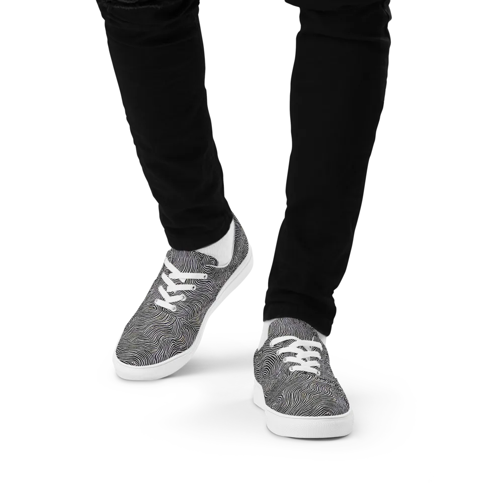Noir Contours on Men's Lace-Up Canvas Shoes — Front