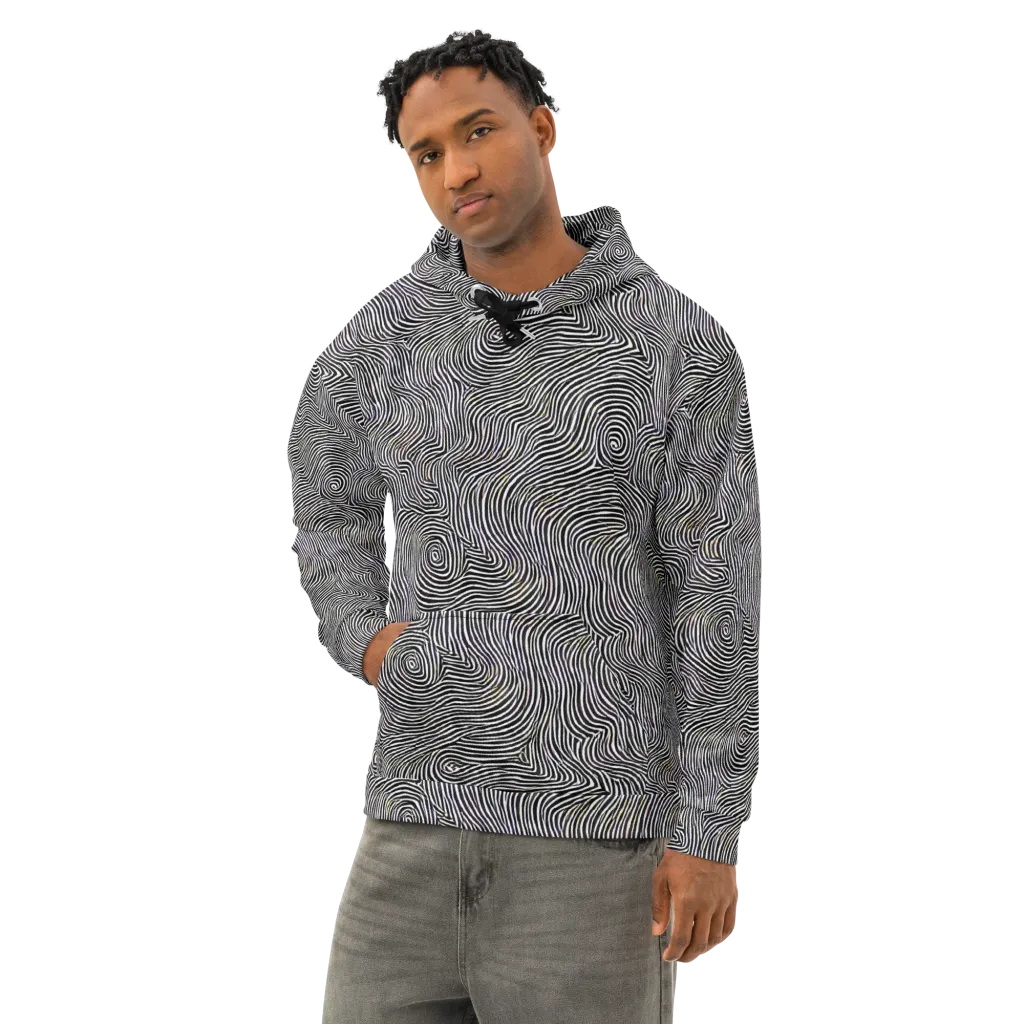 Noir Contours on Cotton Hoodie — Left Front