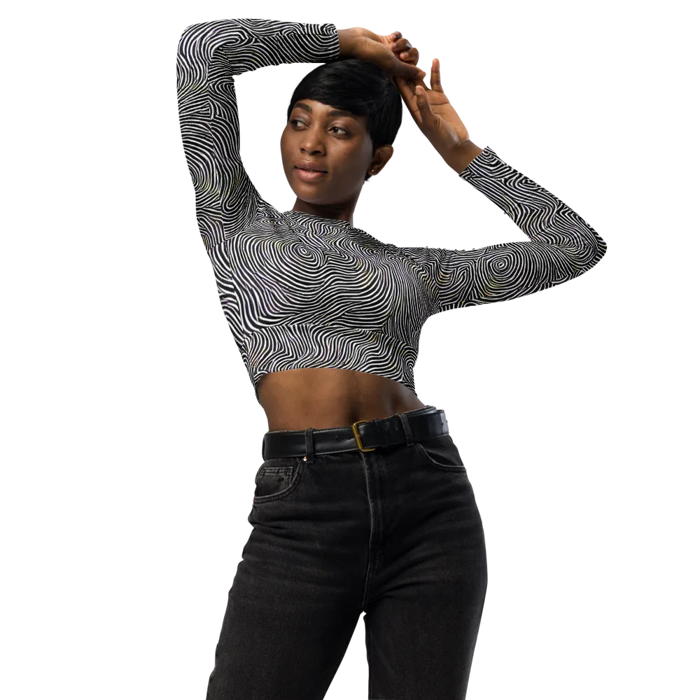 Noir Contours on Long Sleeve Crop Top — Front