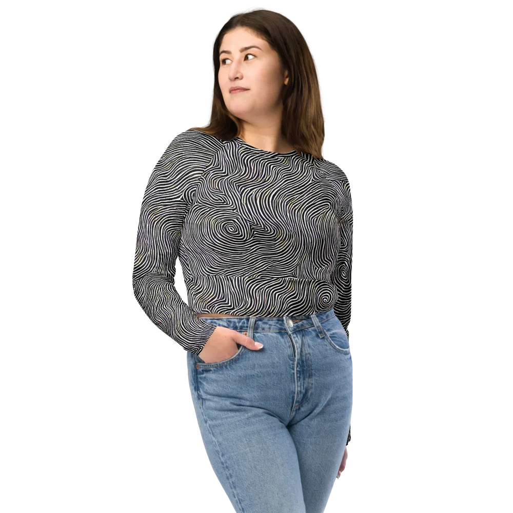 Noir Contours on Long Sleeve Crop Top — Front