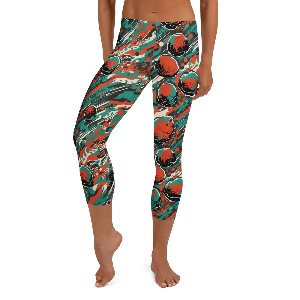 Teal Static on Capri Leggings — Front