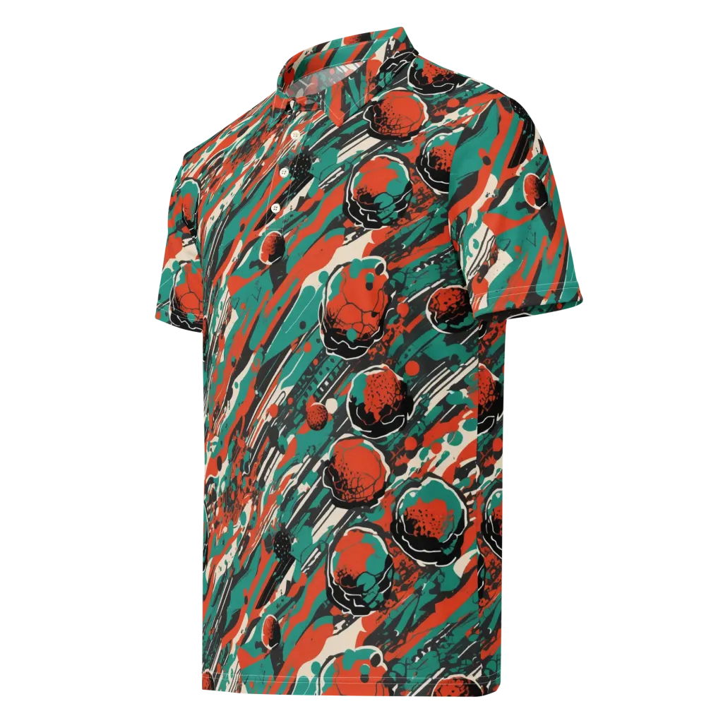 Teal Static on Men's Slim Fit Polo Shirt — Left Front