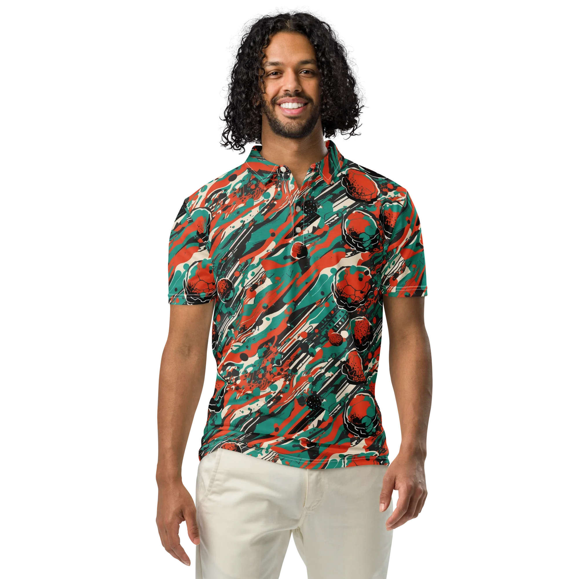 Teal Static on Men's Slim Fit Polo Shirt — Front