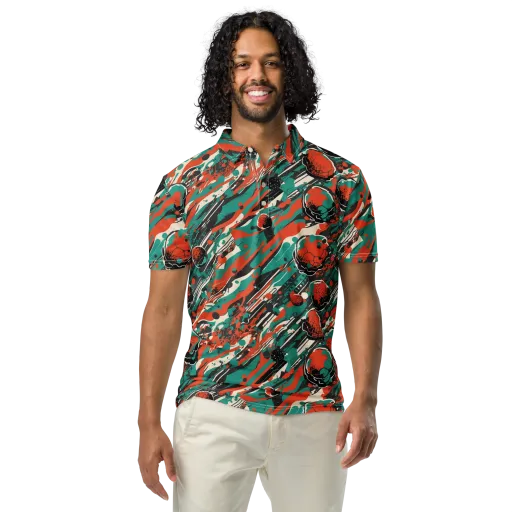 Teal Static on a Men's Slim Fit Polo Shirt