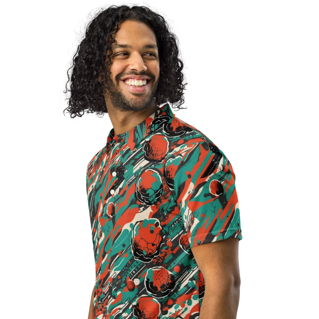Teal Static on Men's Slim Fit Polo Shirt — Left Front