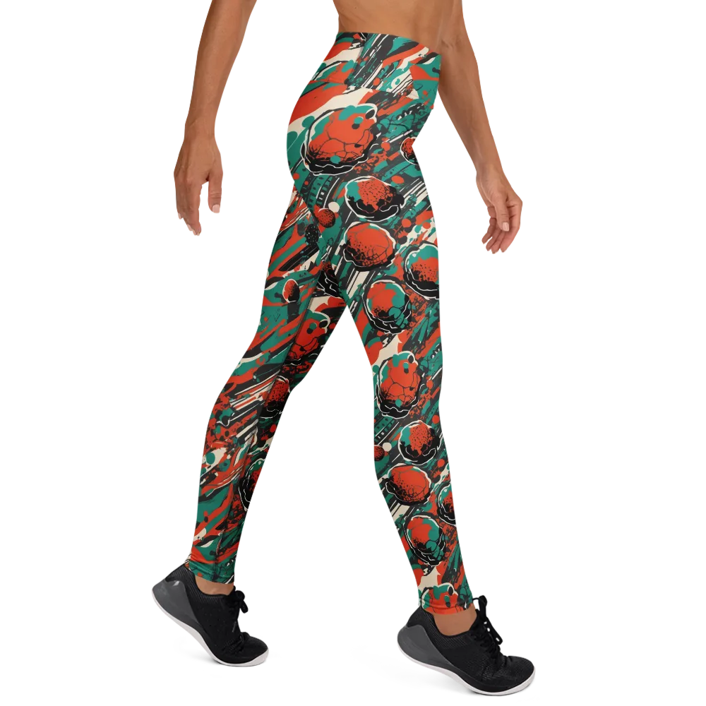 Teal Static on Yoga Leggings — Right