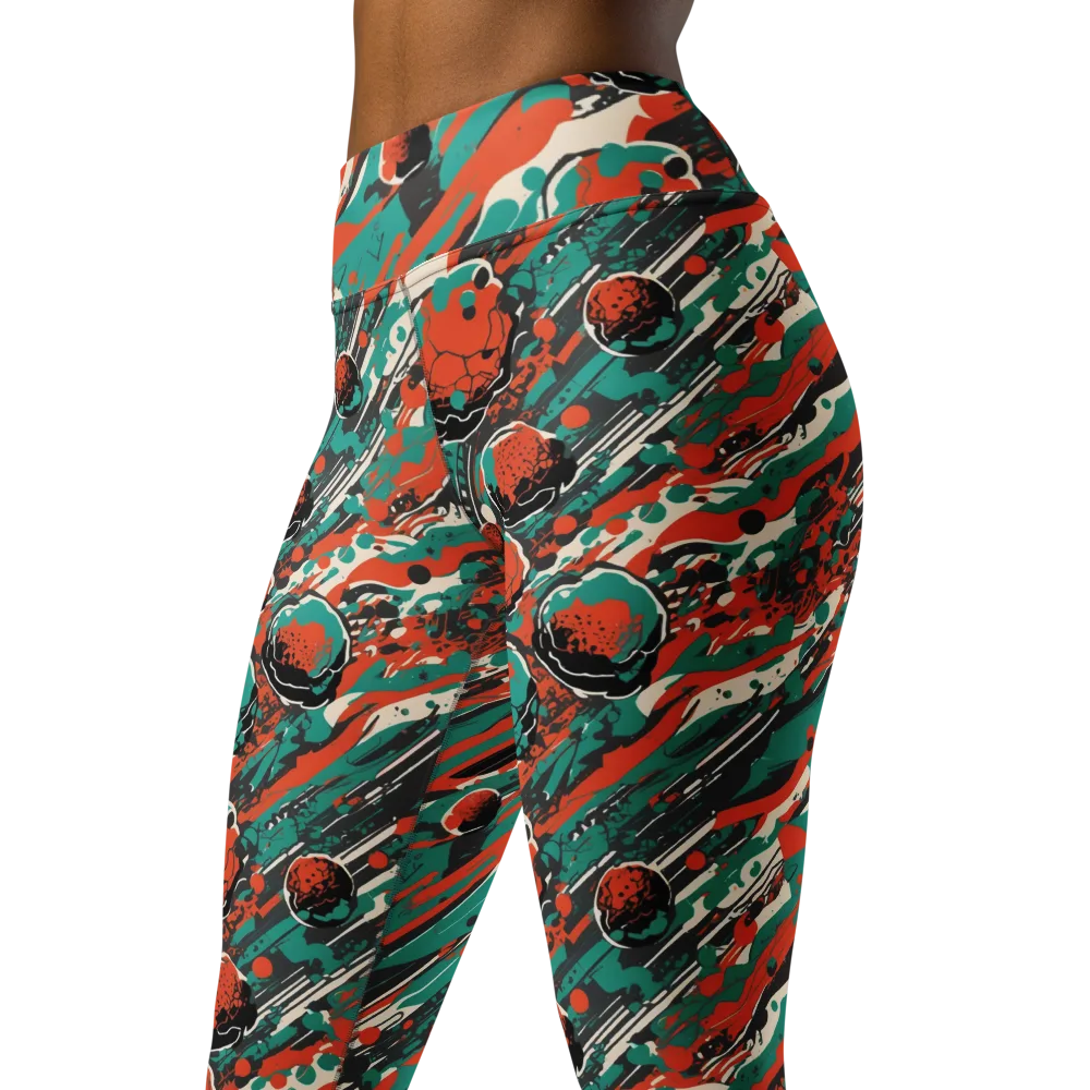 Teal Static on Yoga Leggings — Left Front