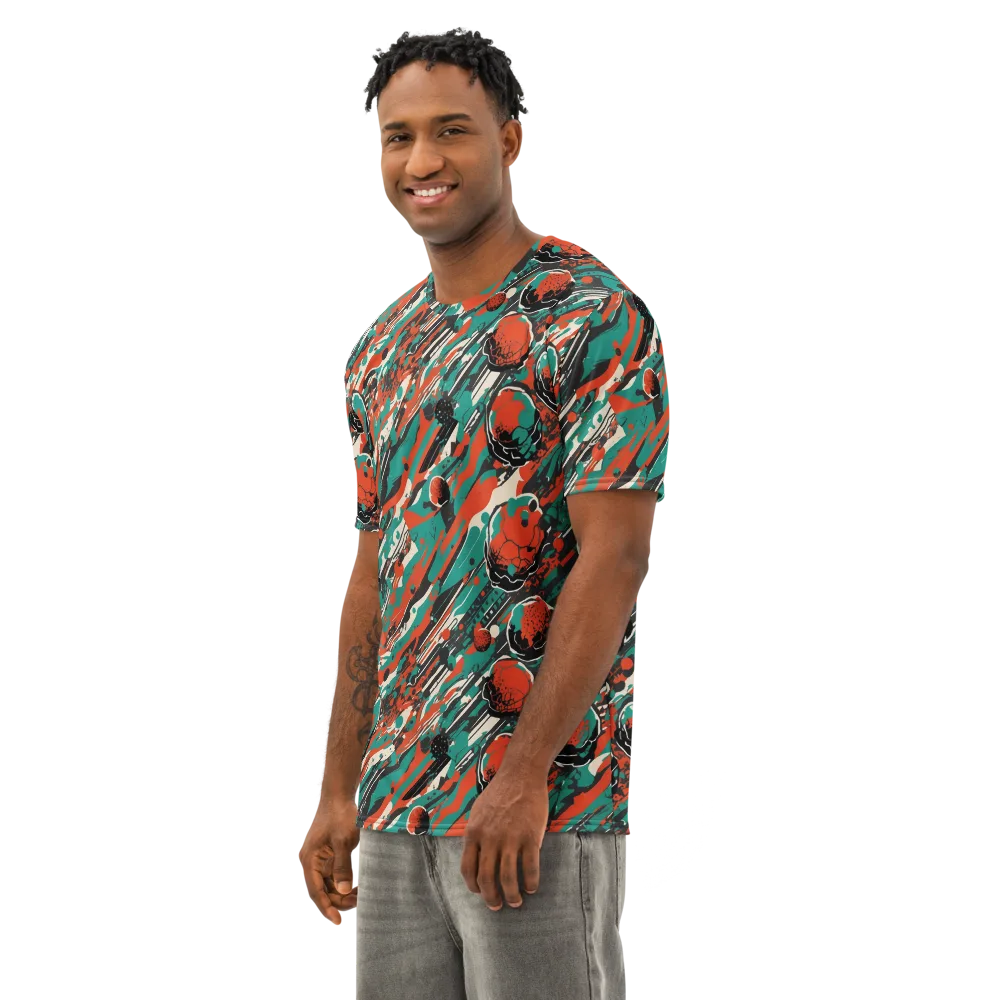 Teal Static on Men's Cotton Crew Neck T-Shirt — Left Front