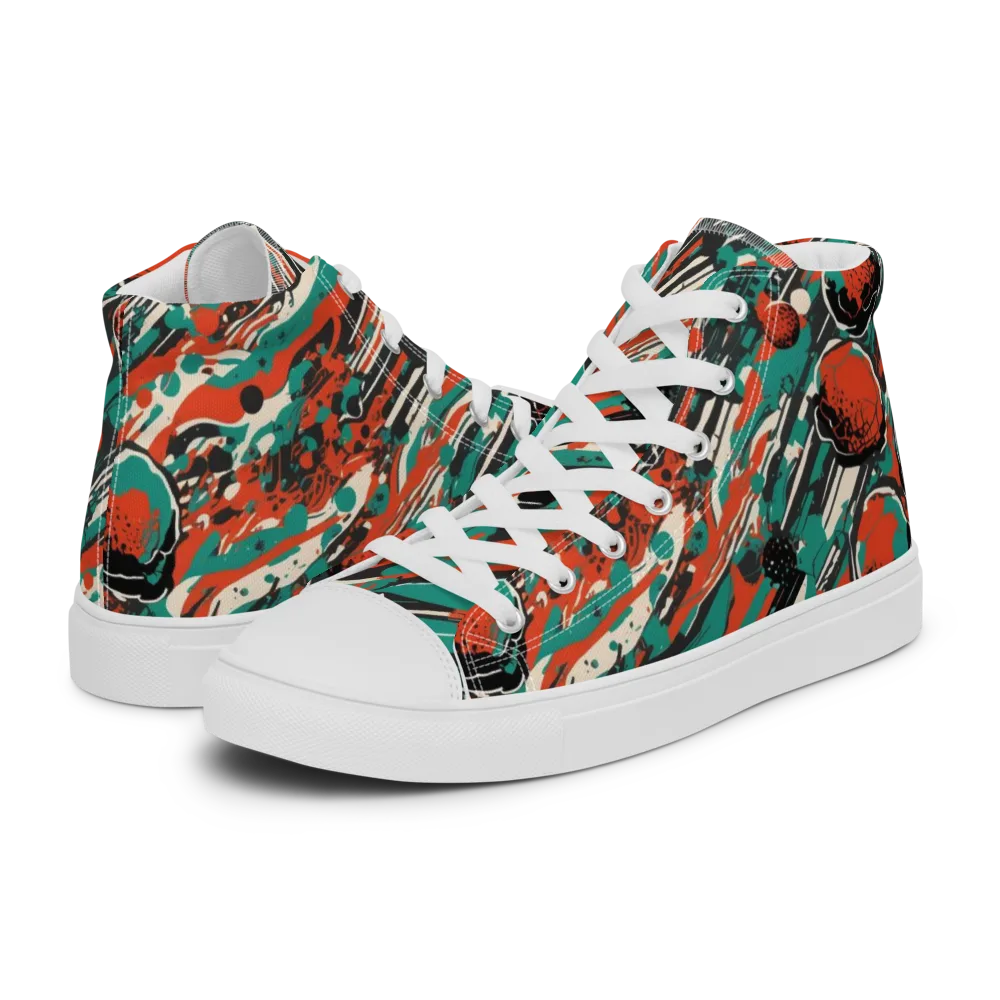 Teal Static on Men's High Top Canvas Shoes — Left