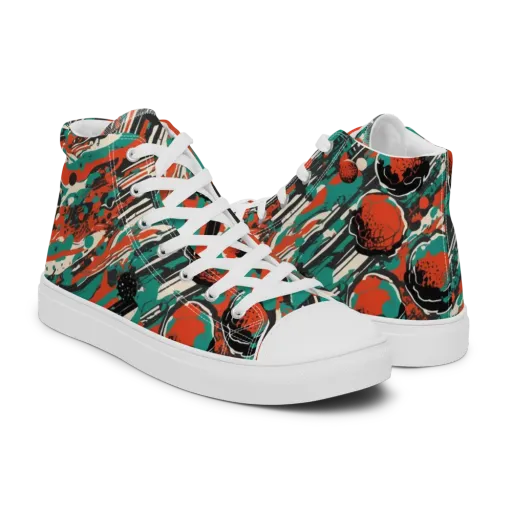 Teal Static on a Men's High Top Canvas Shoes