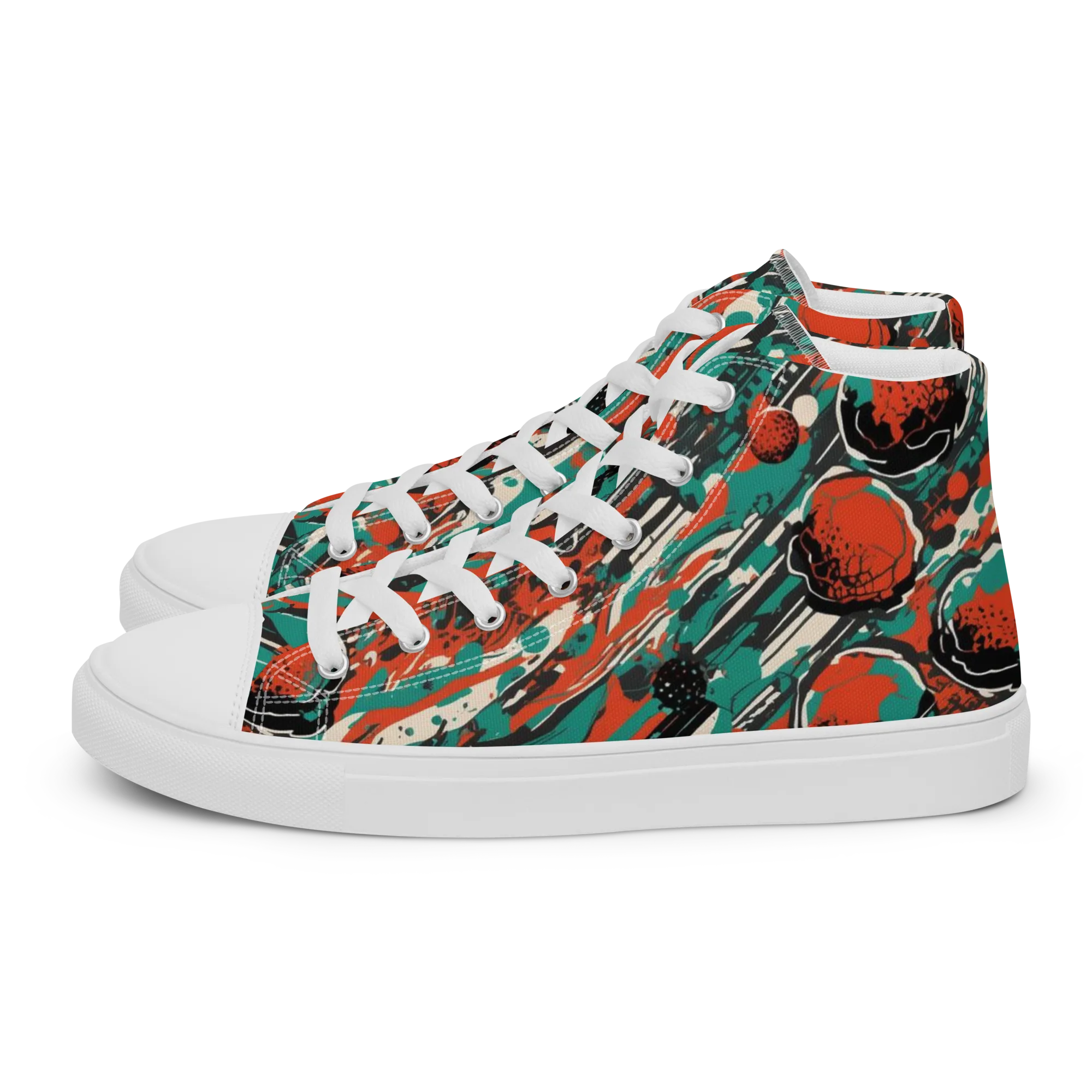 Teal Static on Women's High Top Canvas Shoes — Left