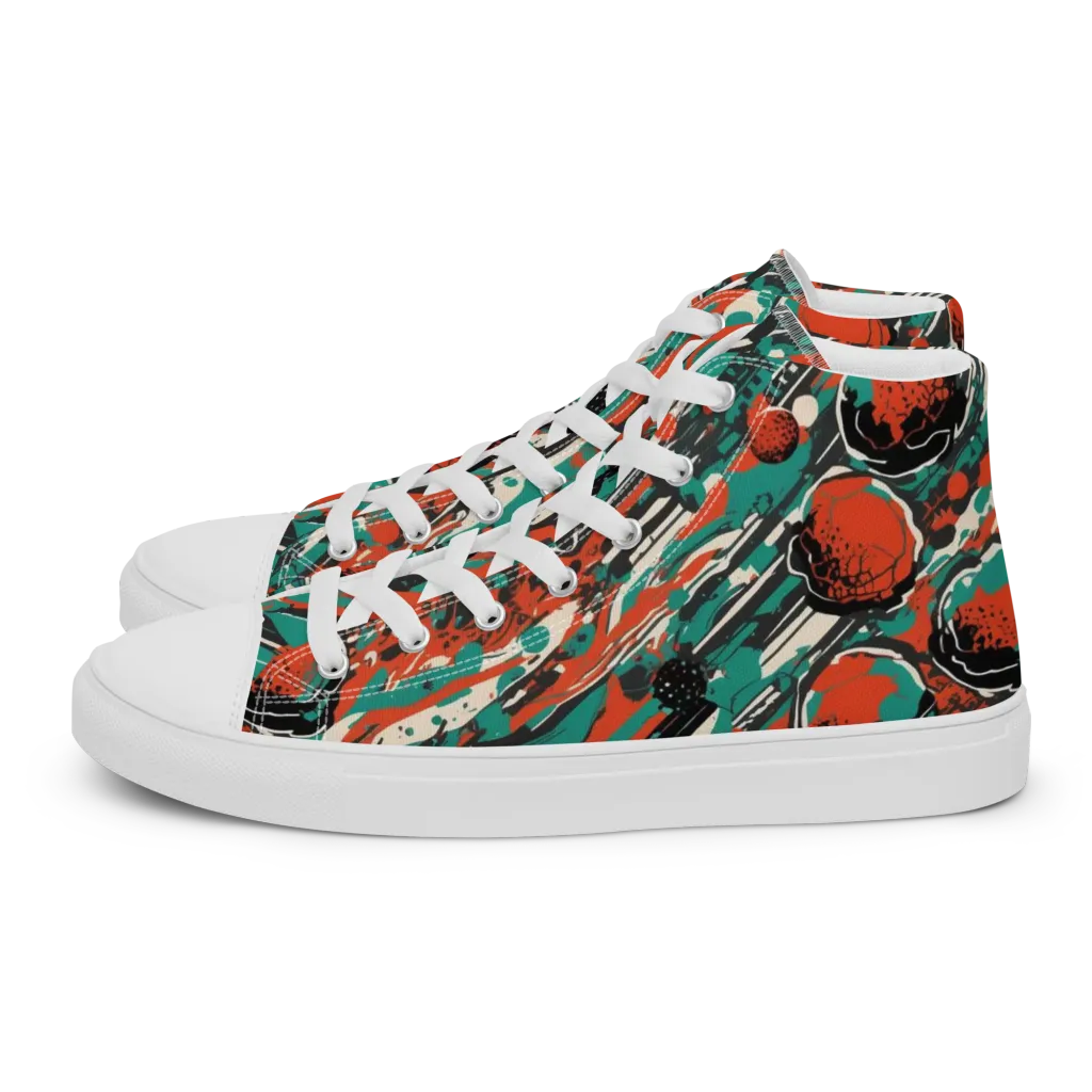 Teal Static on Women's High Top Canvas Shoes — Left