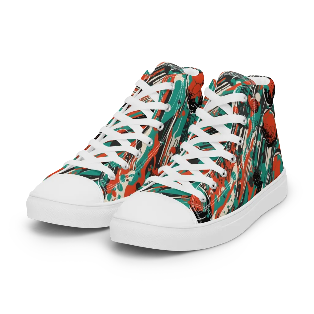Teal Static on Women's High Top Canvas Shoes — Left Front