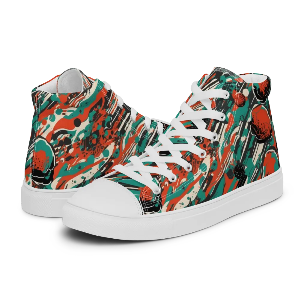 Teal Static on Women's High Top Canvas Shoes — Left