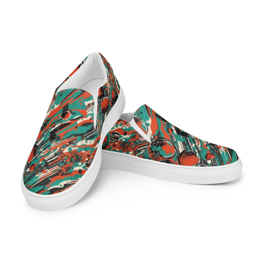 Teal Static on Men's Slip-On Canvas Shoes — Left Front