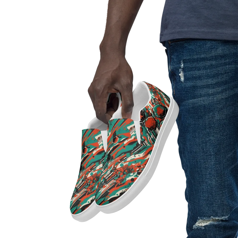 Teal Static on Men's Slip-On Canvas Shoes — Left Front