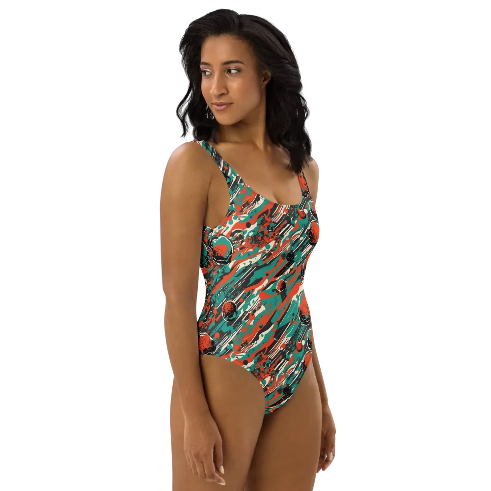 Teal Static on One-Piece Swimsuit — Right