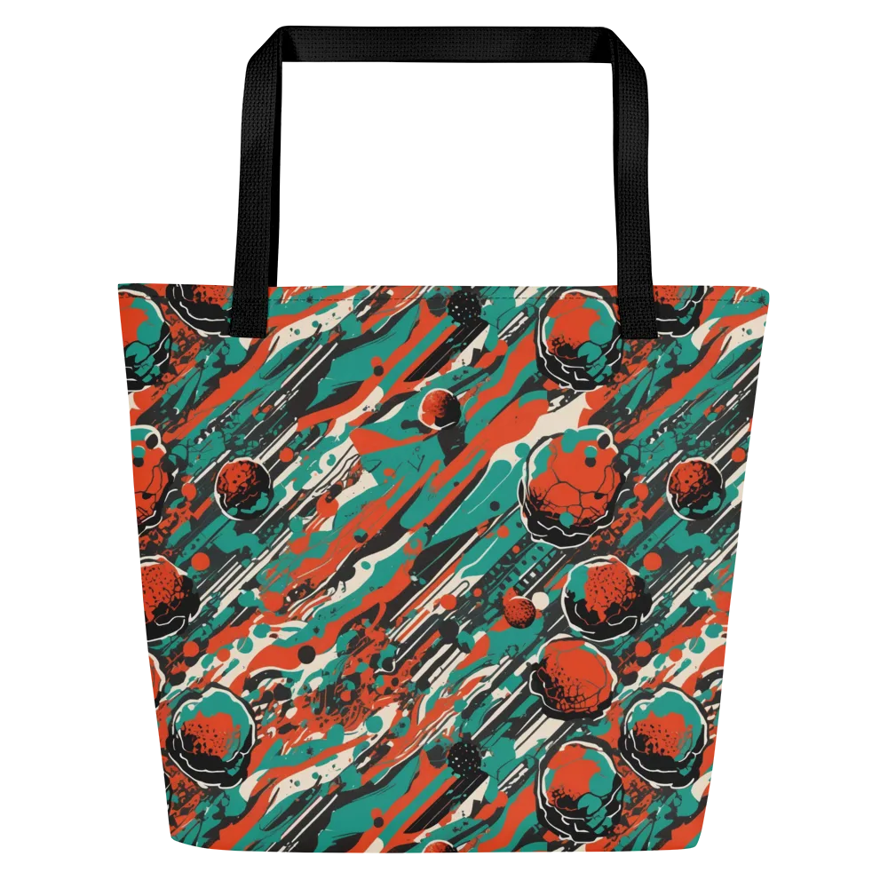 Teal Static on Large Tote Bag W/ Pocket — Front