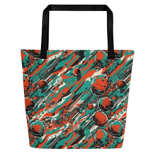 Teal Static on a Large Tote Bag W/ Pocket