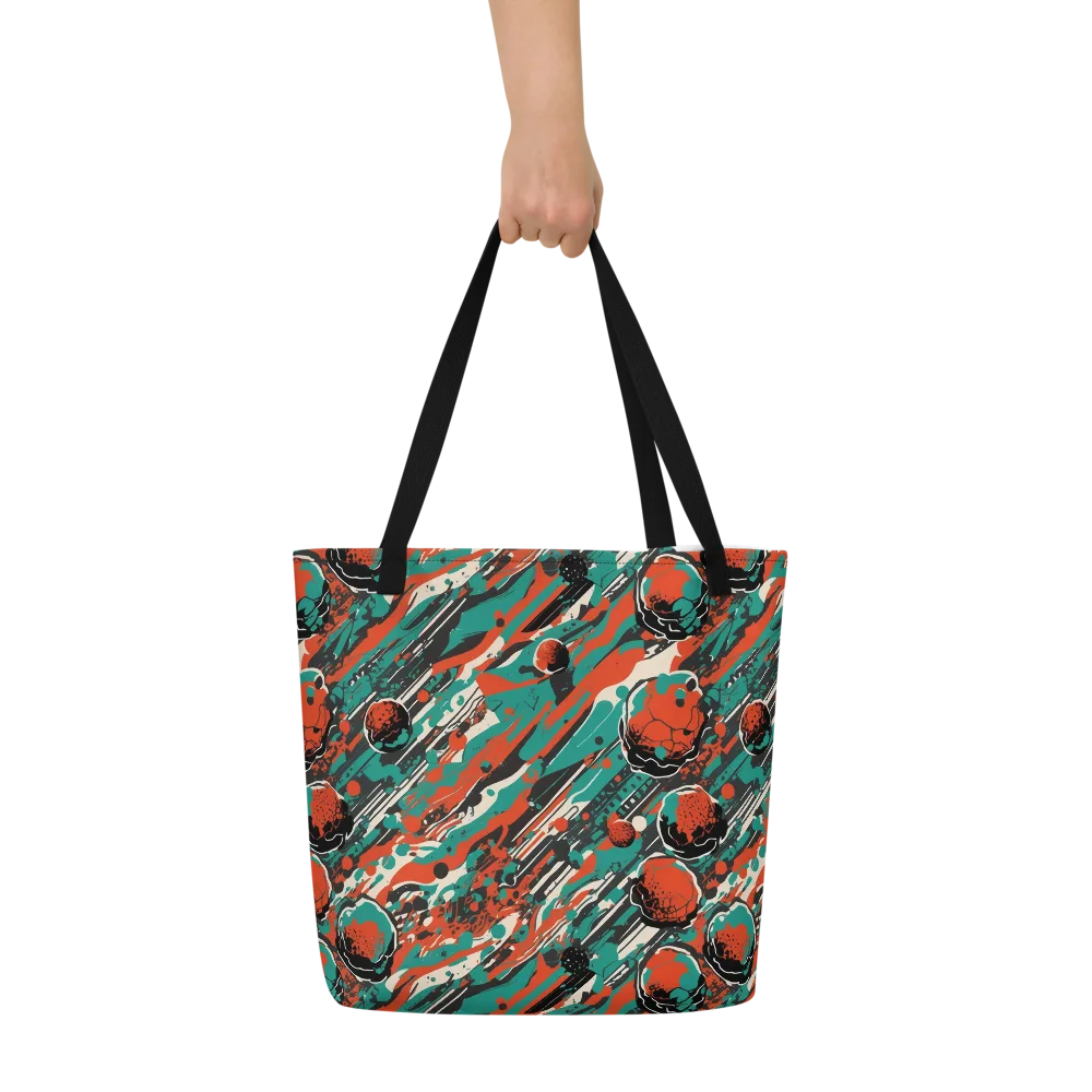 Teal Static on Large Tote Bag W/ Pocket — Front
