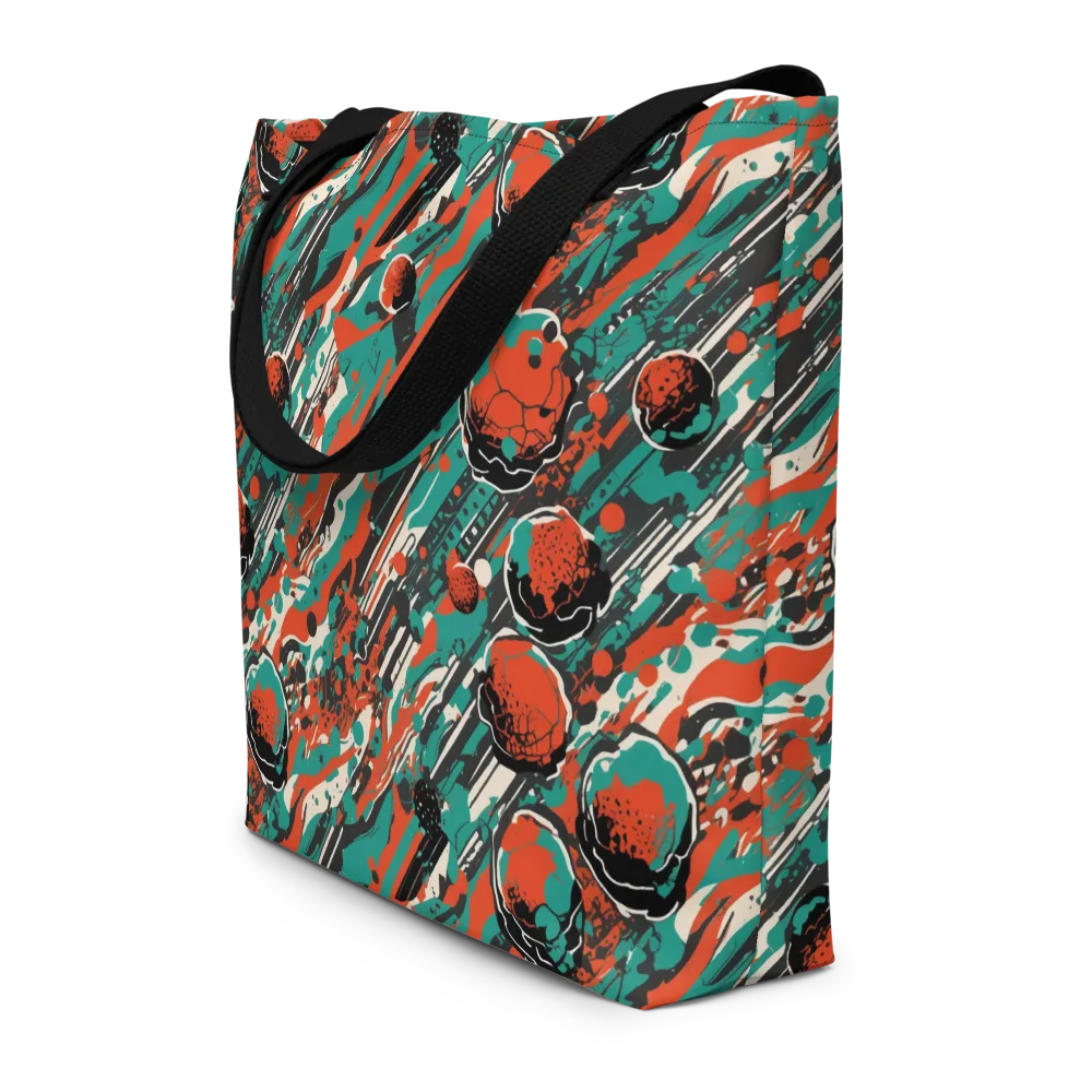 Teal Static on Large Tote Bag W/ Pocket — Front