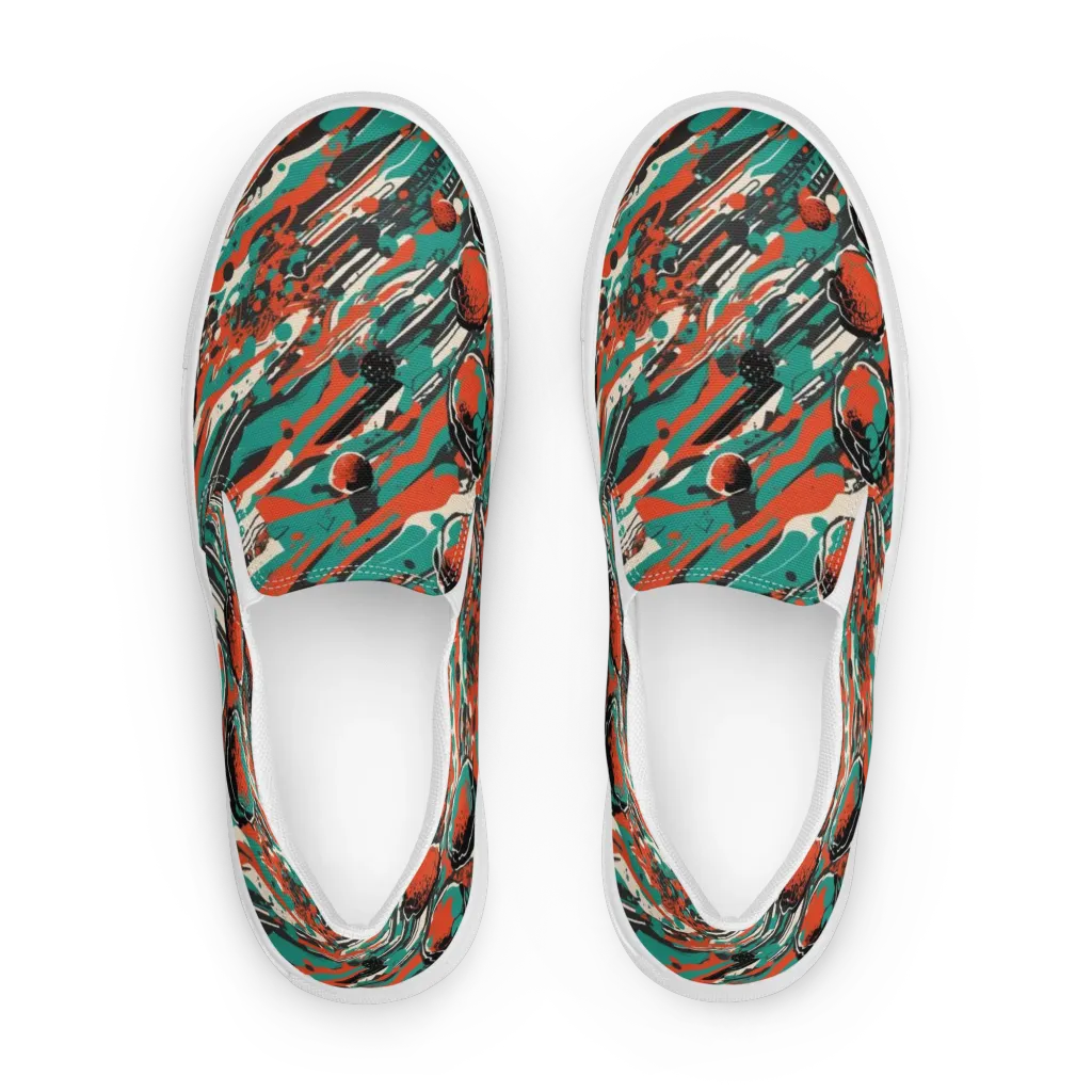 Teal Static on Women's Slip-On Canvas Shoes — Front