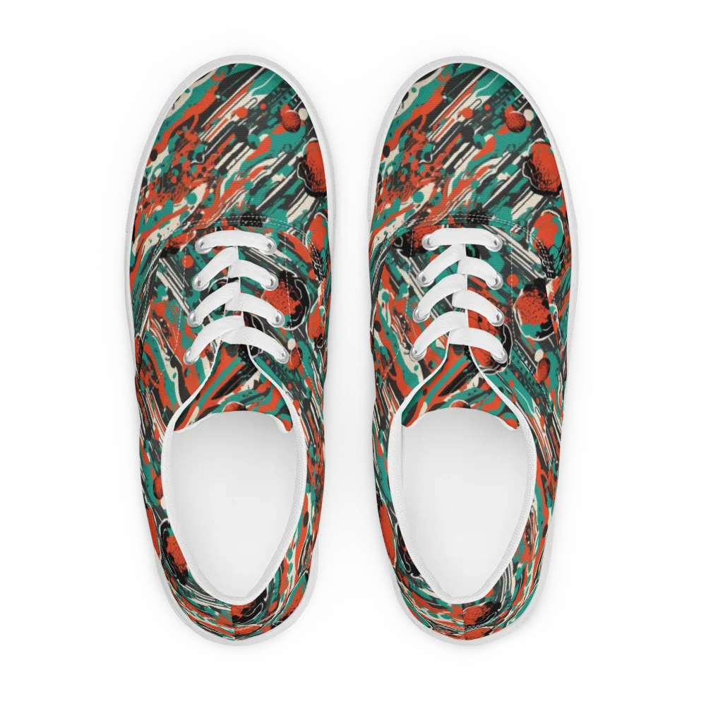 Teal Static on Men's Lace-Up Canvas Shoes — Front