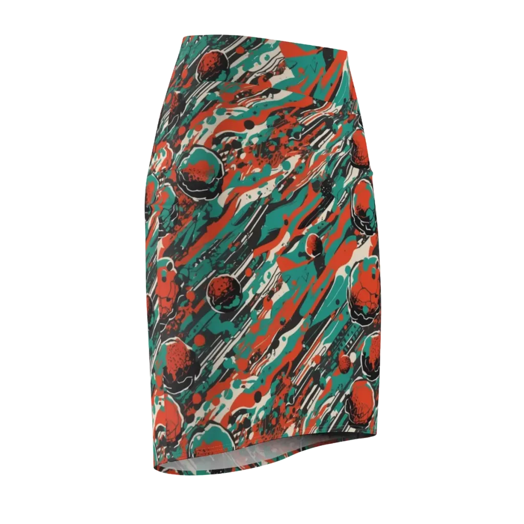 Teal Static on Pencil Skirt — Front Side