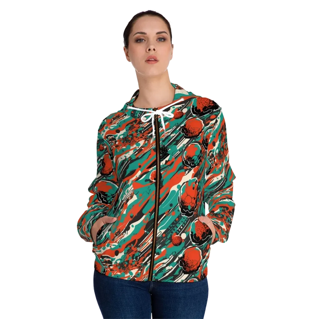 Teal Static on Women's Full-Zip Hoodie — Front On Person