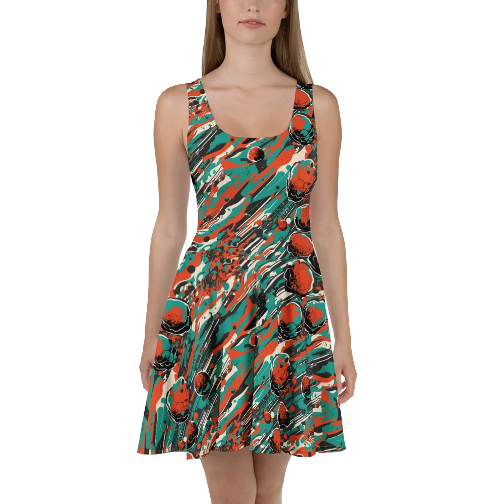 Teal Static on Skater Dress — Front