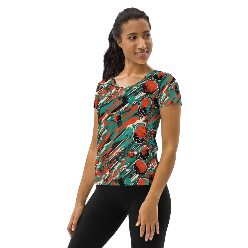 Teal Static on Women's Athletic T-Shirt — Left