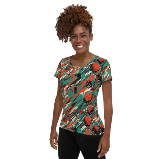 Teal Static on a Women's Athletic T-Shirt