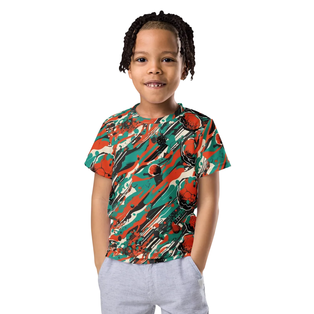 Teal Static on Kids Crew Neck T-Shirt — Front
