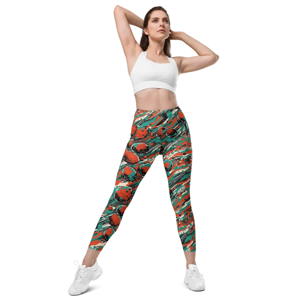 Teal Static on Leggings with Pockets — Front