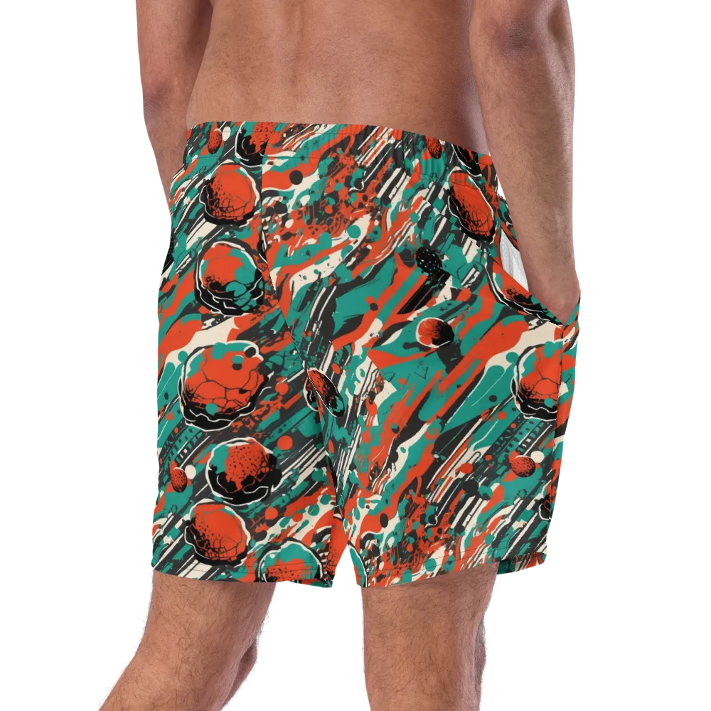 Teal Static on Swim Trunks — Right Back