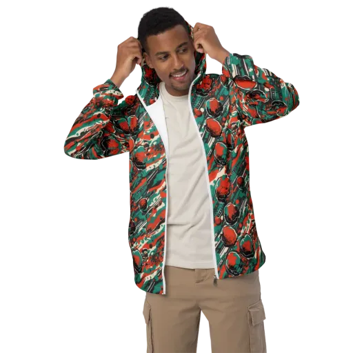 Teal Static on a Men's Windbreaker