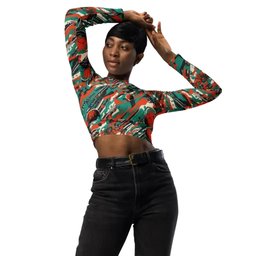 Teal Static on a Long Sleeve Crop Top