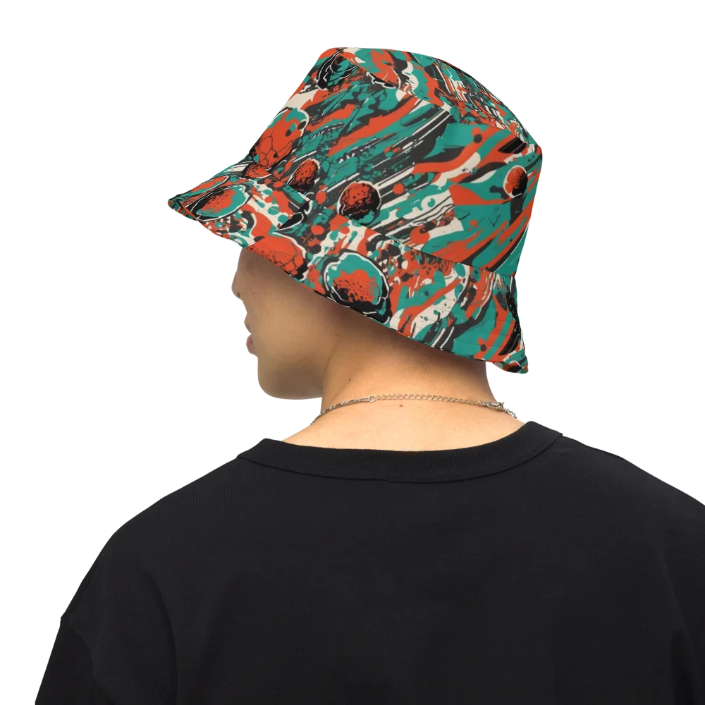 Teal Static on Reversible Bucket Hat — Back Inside