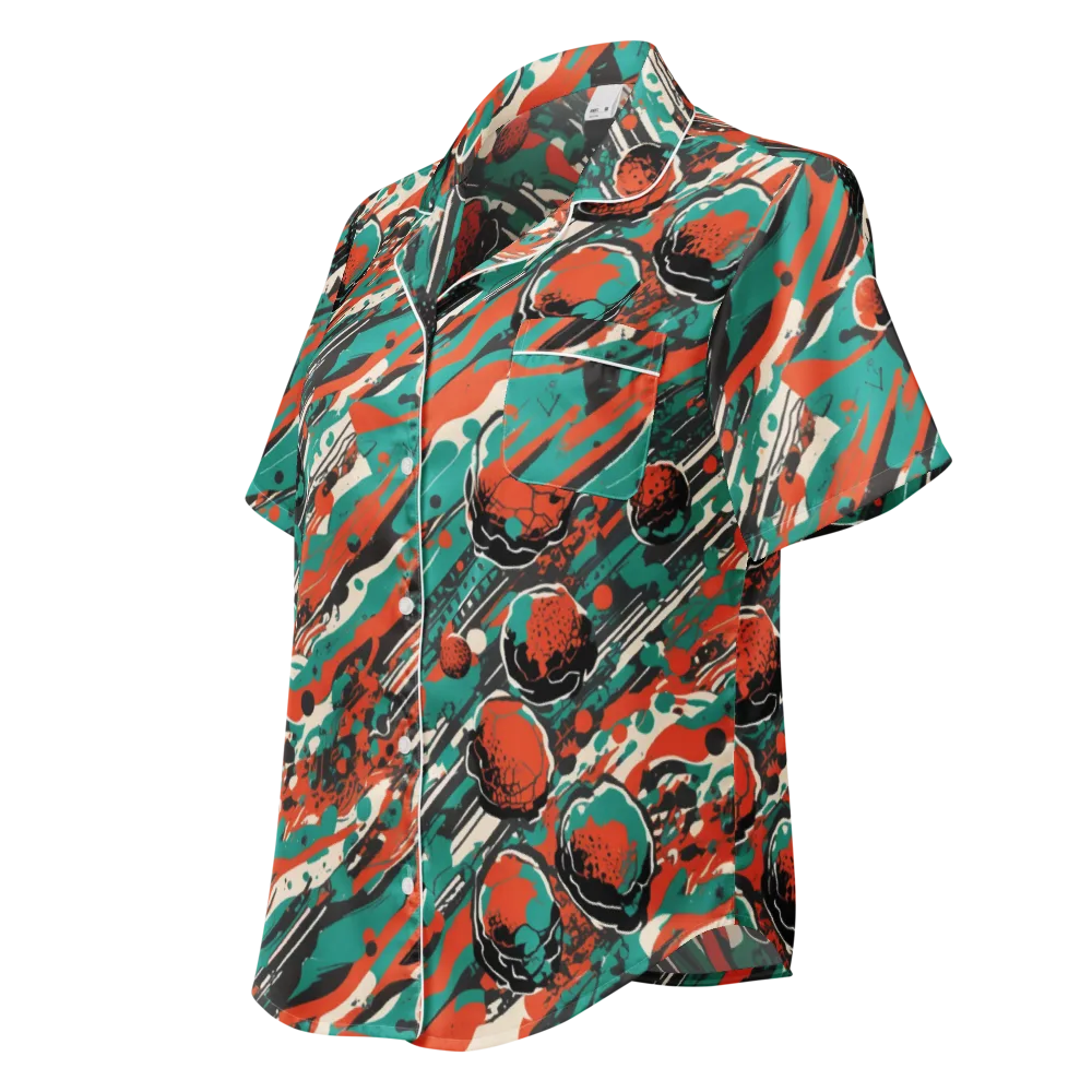 Teal Static on Women's Short Sleeve Pajama Top — Left Front