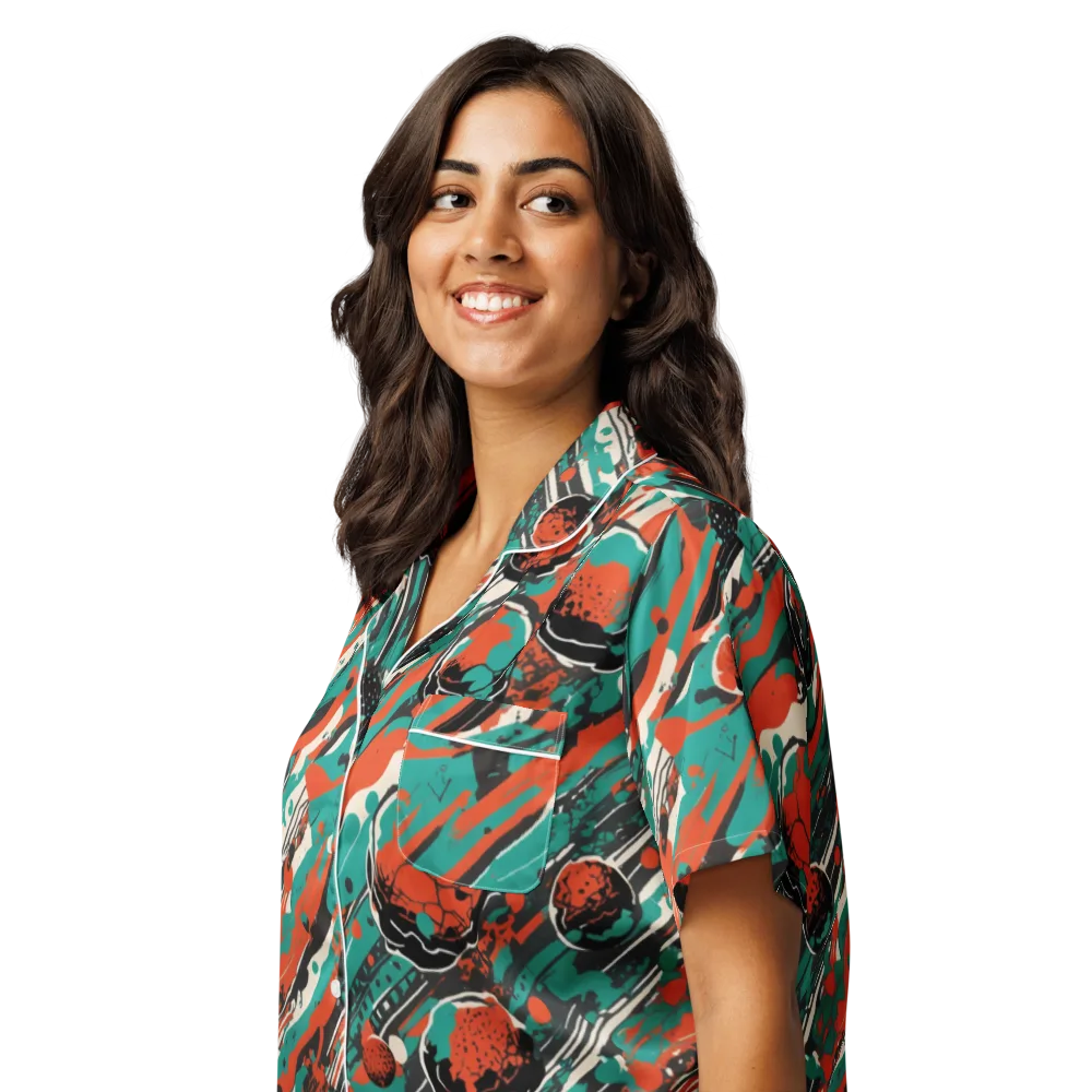 Teal Static on Women's Short Sleeve Pajama Top — Left Front