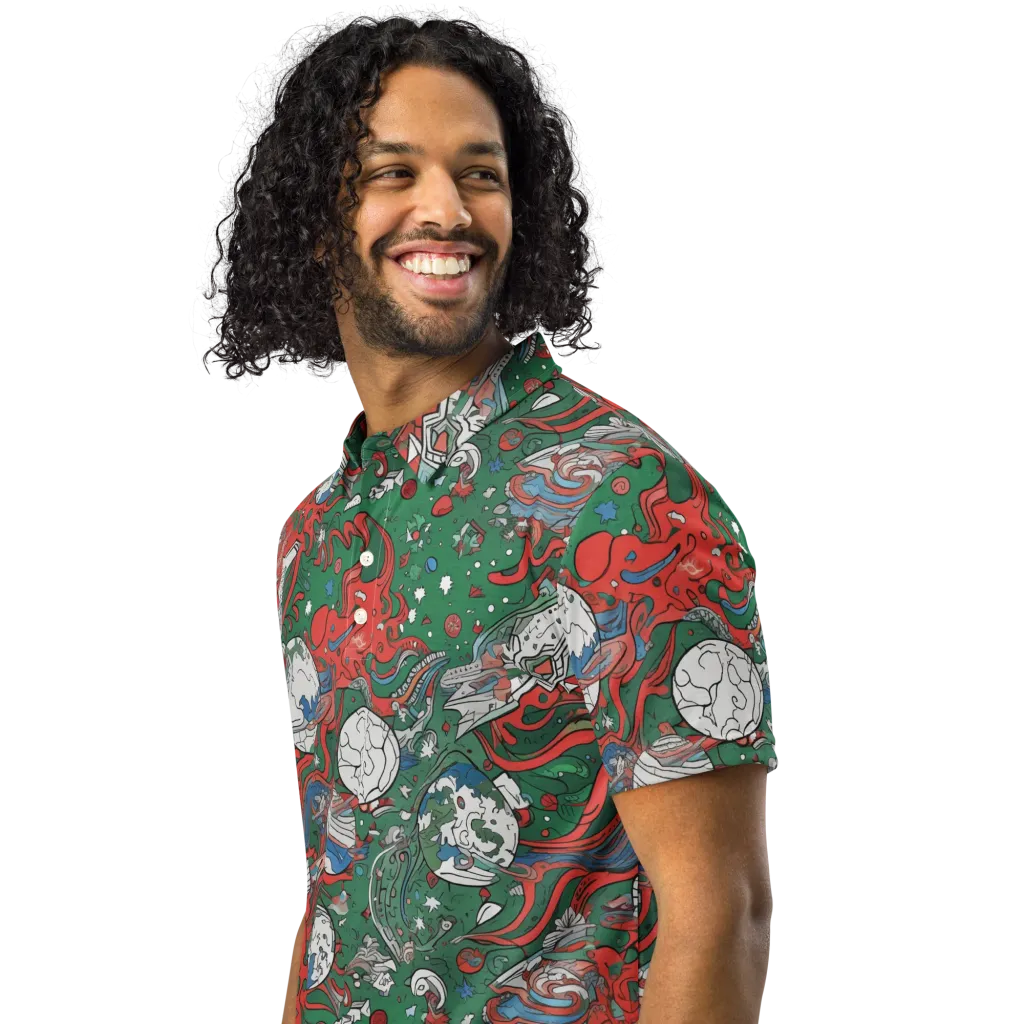 Cosmic Kraken on Men's Slim Fit Polo Shirt — Left Front