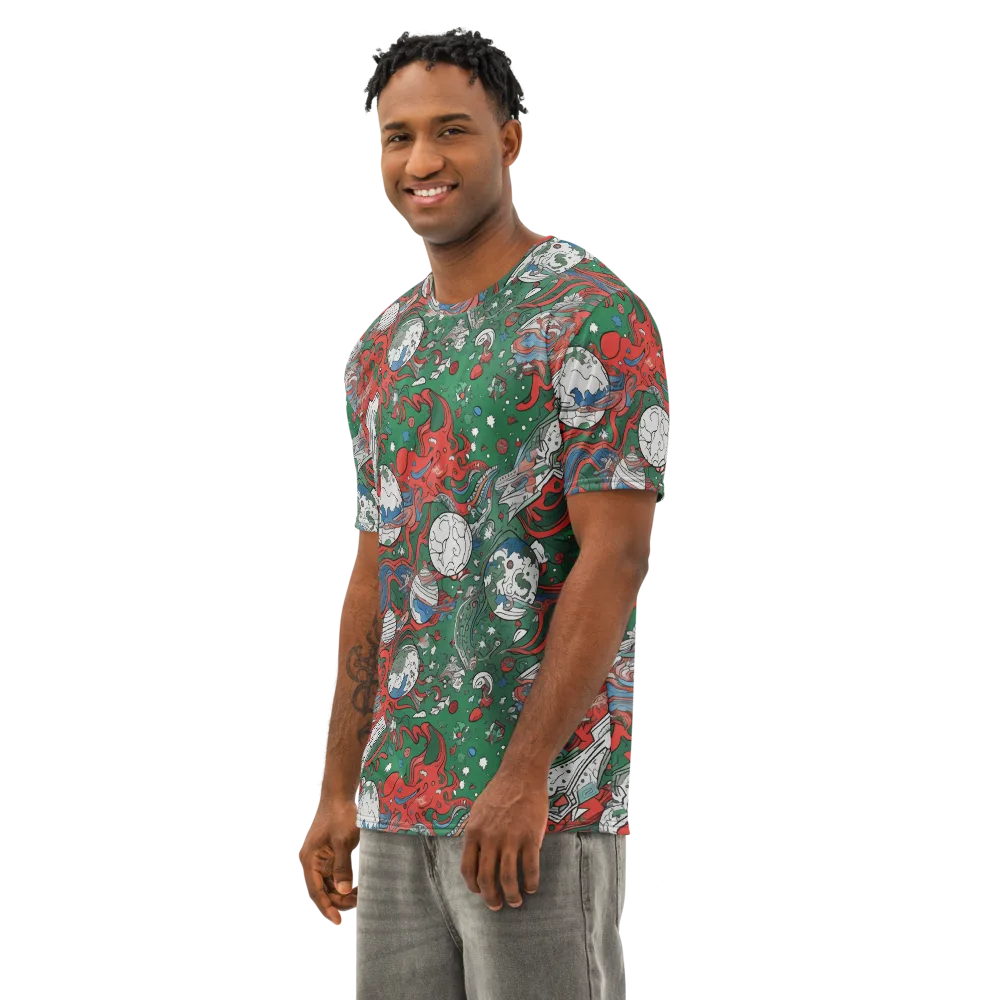 Cosmic Kraken on Men's Cotton Crew Neck T-Shirt — Left Front