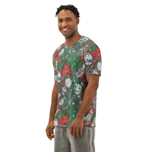 Cosmic Kraken on a Men's Cotton Crew Neck T-Shirt
