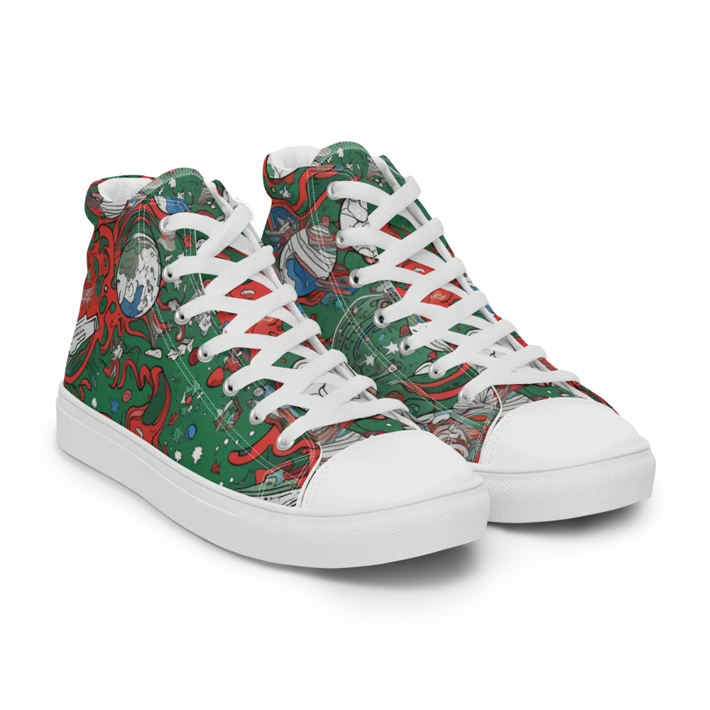 Cosmic Kraken on Men's High Top Canvas Shoes — Right Front