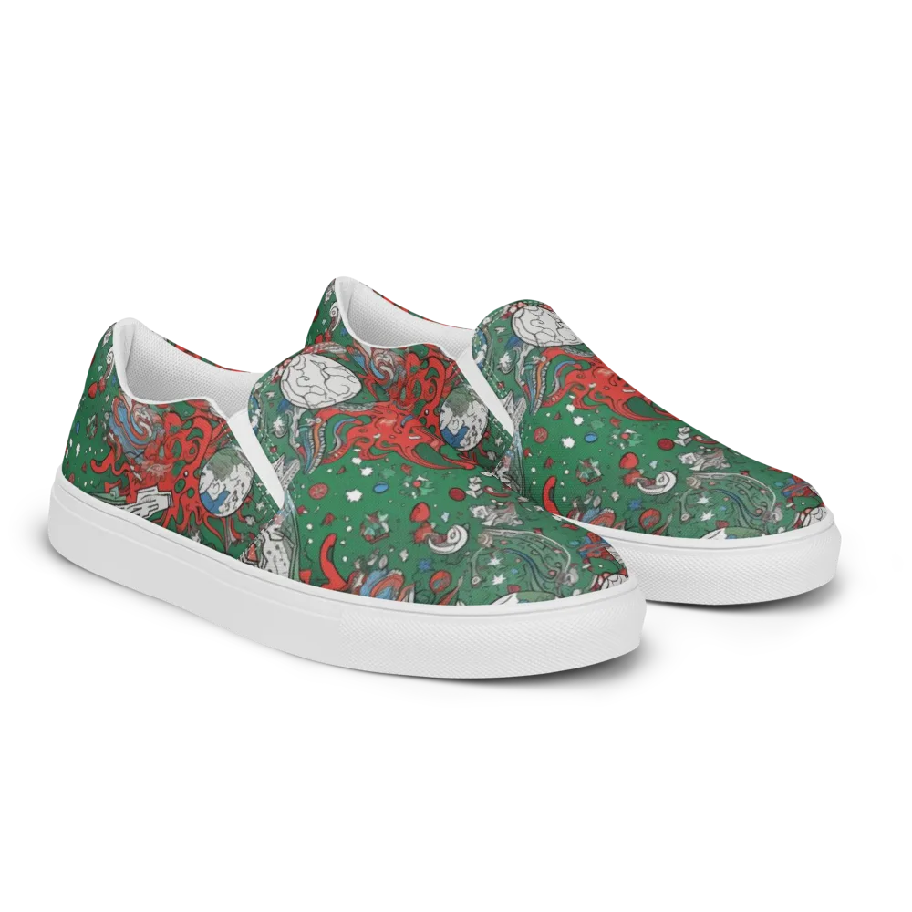 Cosmic Kraken on Men's Slip-On Canvas Shoes — Right Front