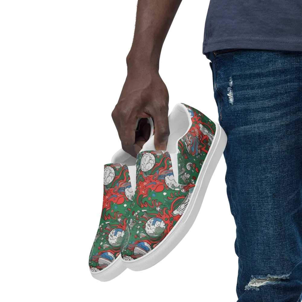 Cosmic Kraken on Men's Slip-On Canvas Shoes — Left Front