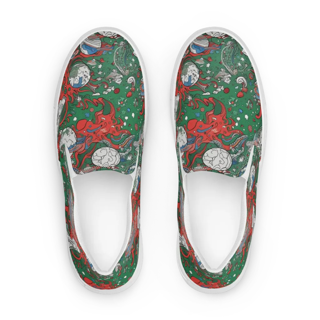 Cosmic Kraken on Women's Slip-On Canvas Shoes — Front