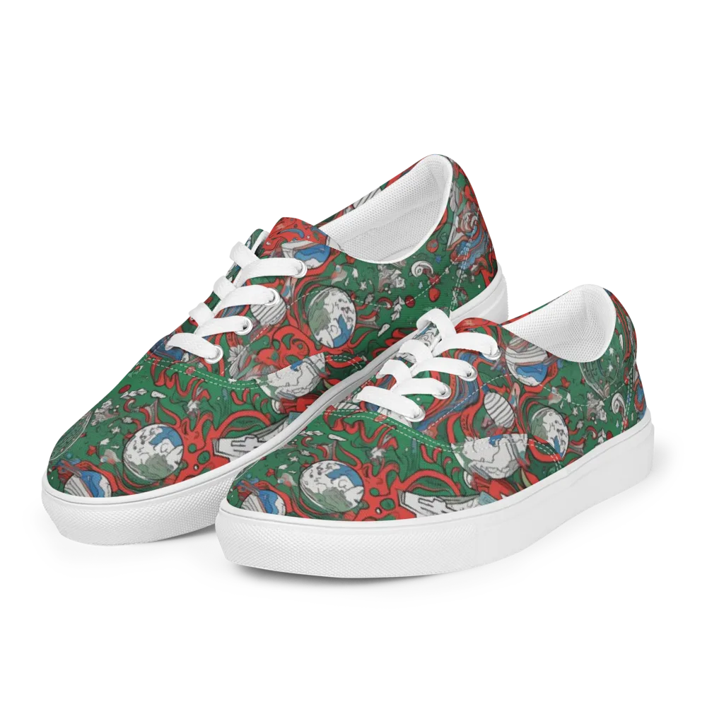 Cosmic Kraken on Men's Lace-Up Canvas Shoes — Left Front
