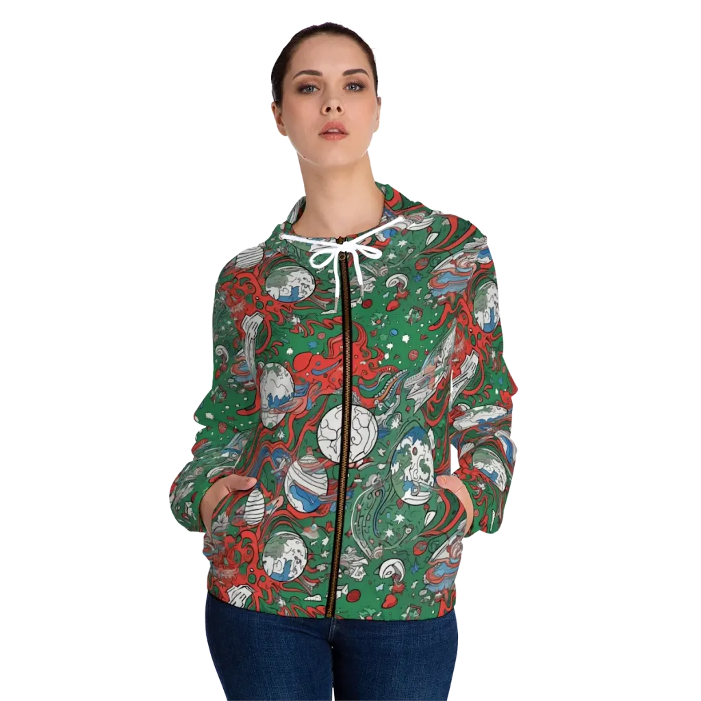 Cosmic Kraken on Women's Full-Zip Hoodie — Front On Person