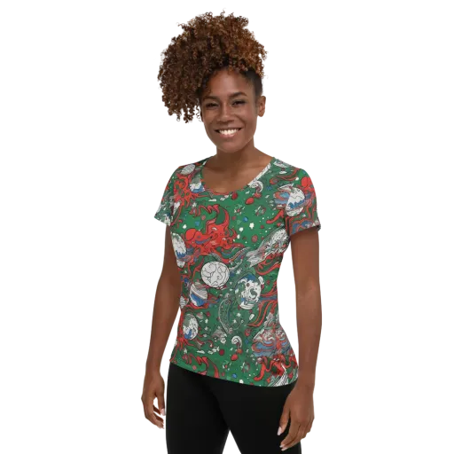 Cosmic Kraken on a Women's Athletic T-Shirt